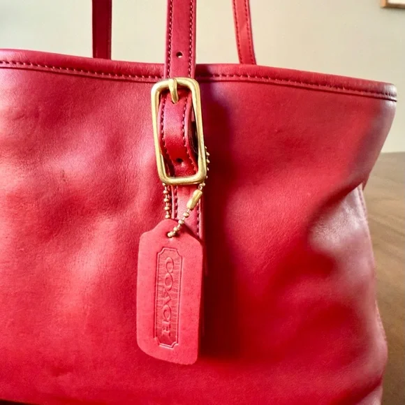 Vintage Coach Legacy Shopper Tote Glove Tanned Leather Red - Picture 4 of 16